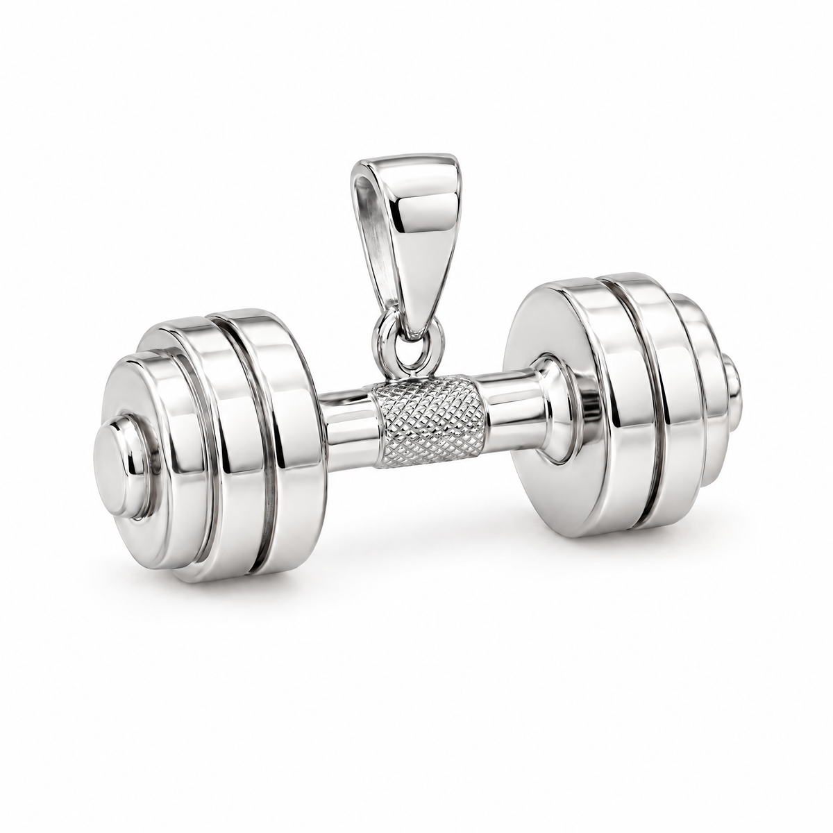 Dumbbell silver counterpart — full white-metal design reference; AI-generated rendering