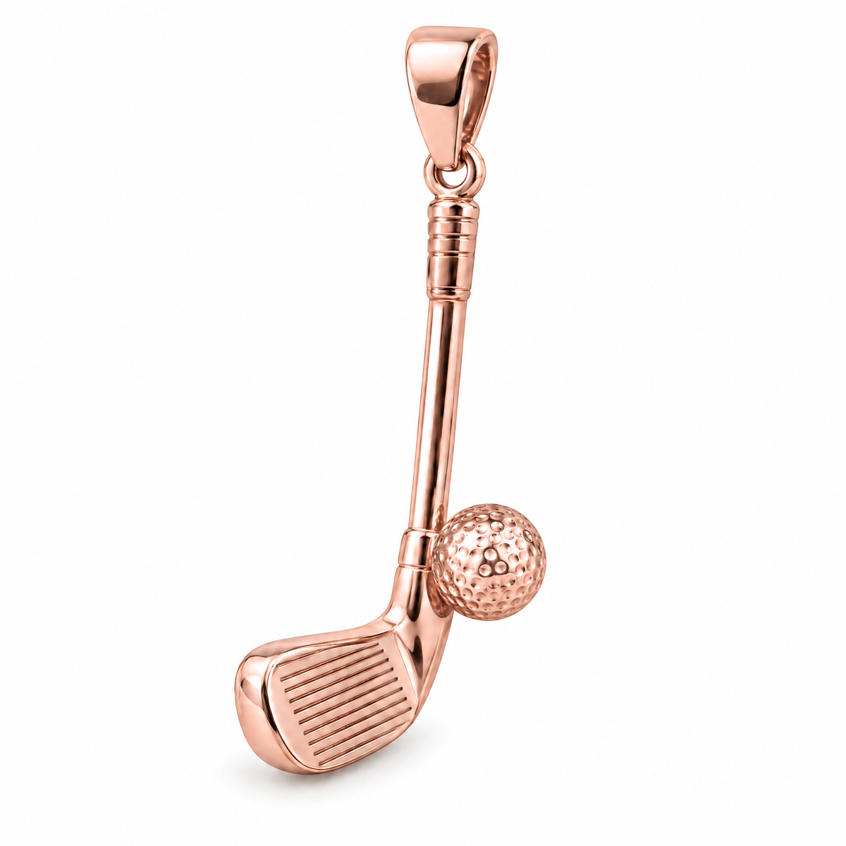 Golf club and ball Mini pendant — rose gold finish; AI-generated design rendering
