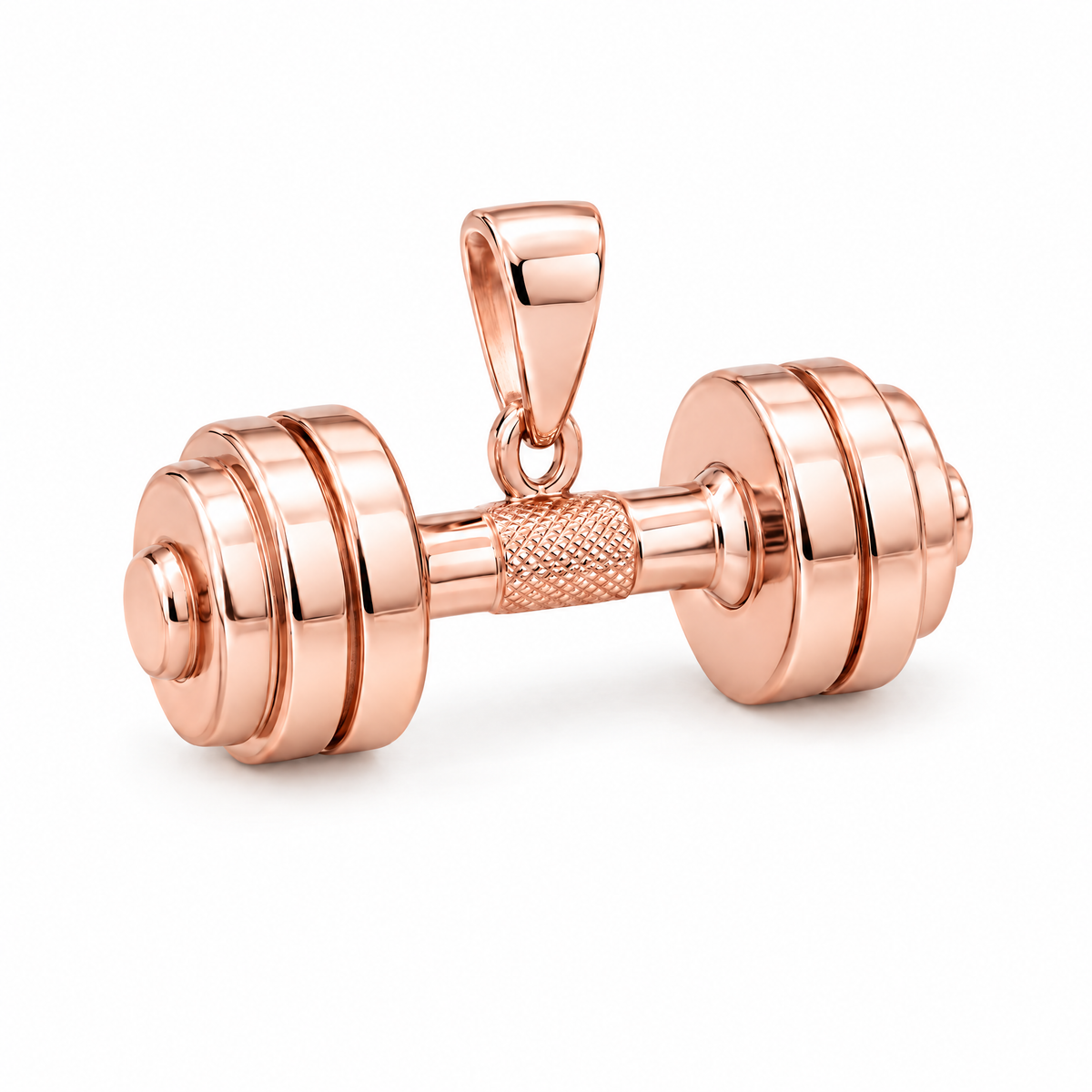Dumbbell Mini pendant — rose gold finish; AI-generated design rendering