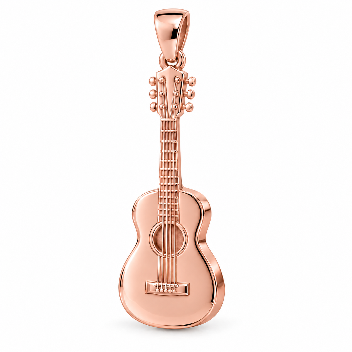 Acoustic guitar Mini pendant — rose gold finish; AI-generated design rendering