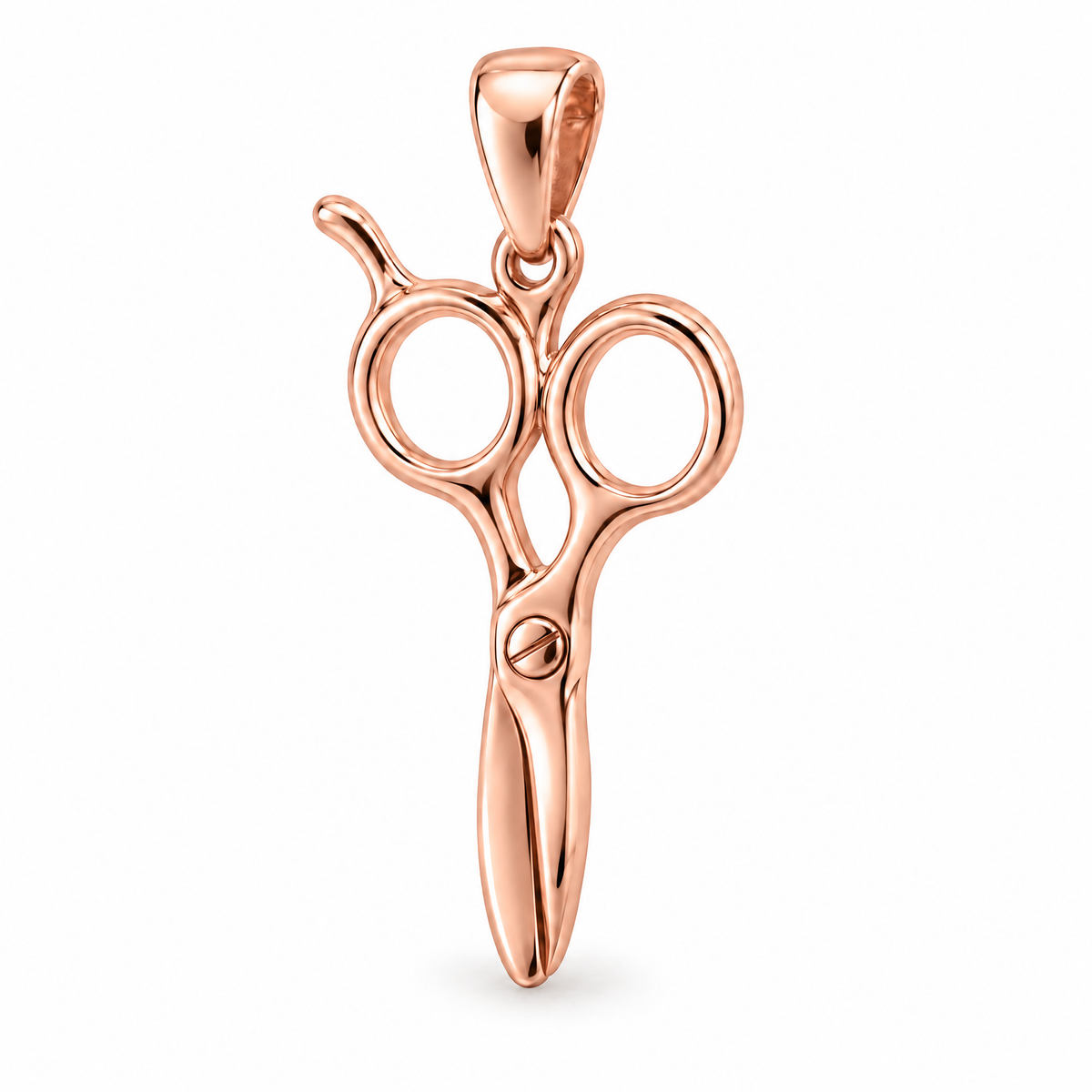 Hairdresser scissors Mini pendant — rose gold finish; AI-generated design rendering