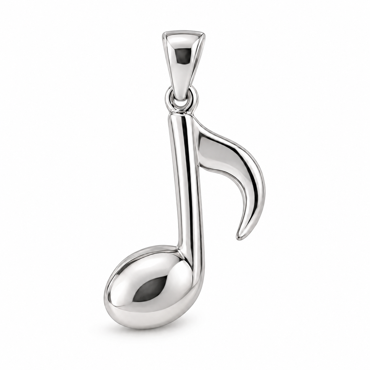 Music note Mini pendant — white gold finish; AI-generated design rendering