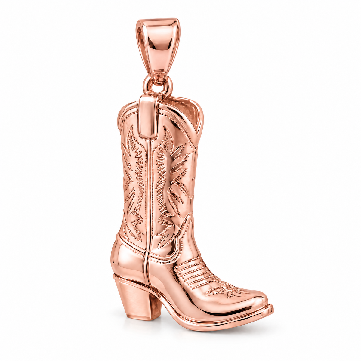 Cowboy boot Mini pendant — rose gold finish; AI-generated design rendering