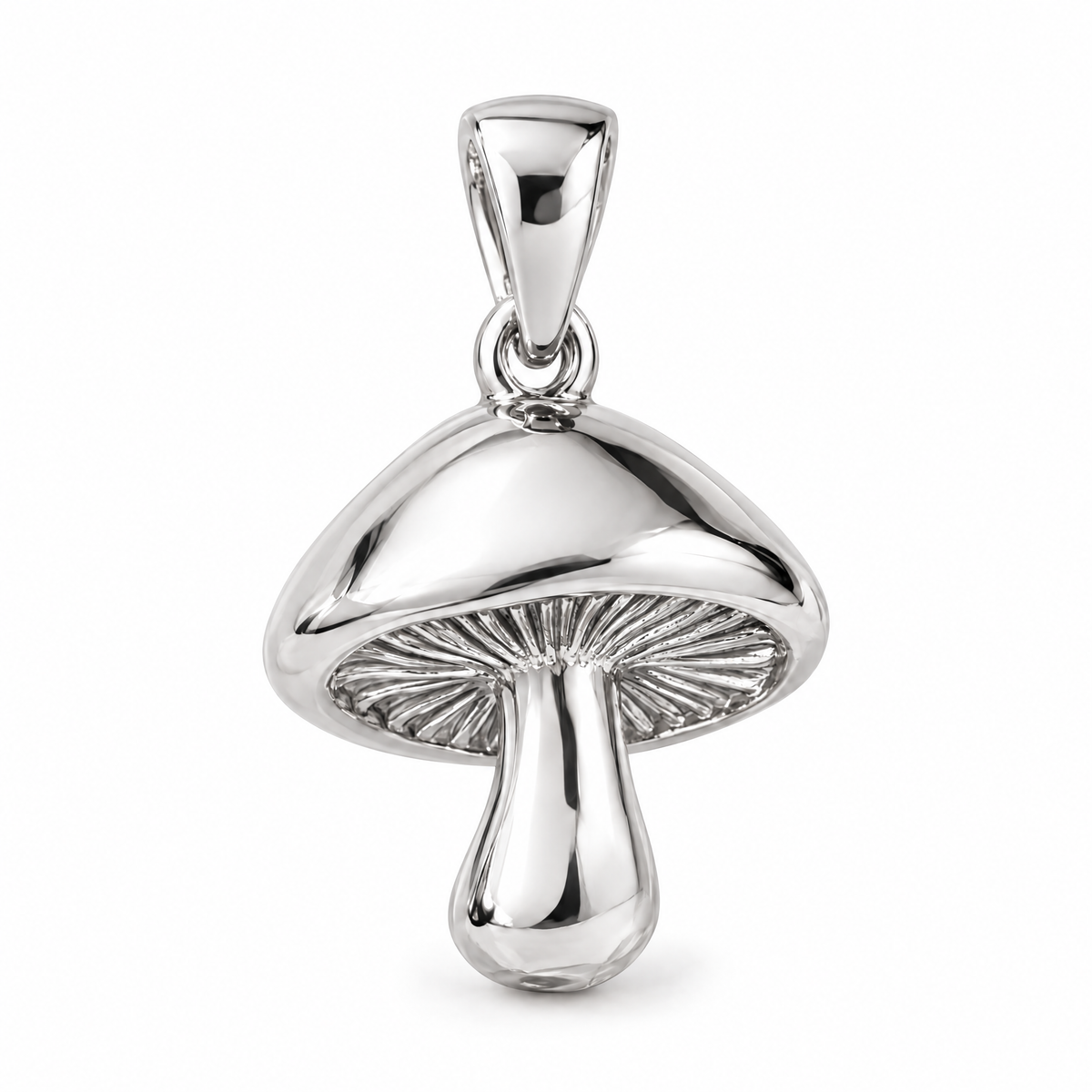 Mushroom Mini pendant — white gold finish; AI-generated design rendering