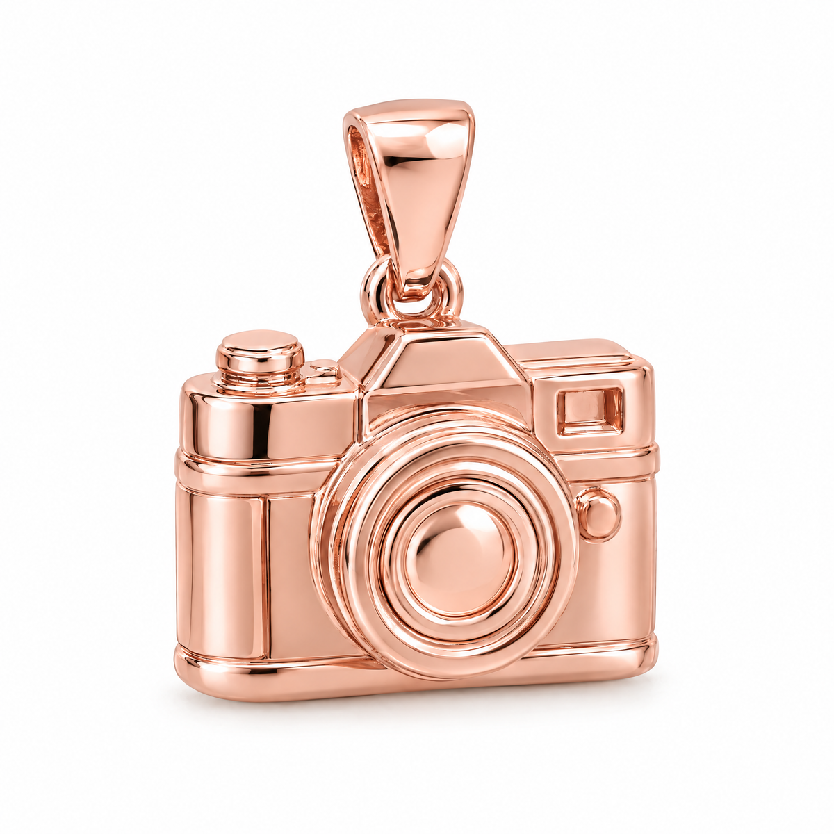 Camera Mini pendant — rose gold finish; AI-generated design rendering