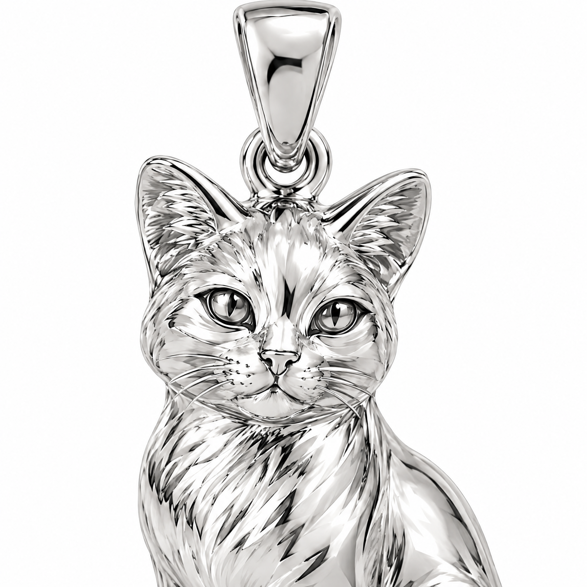 Sitting cat Silver Mini — close-up detail; AI-generated design visualization