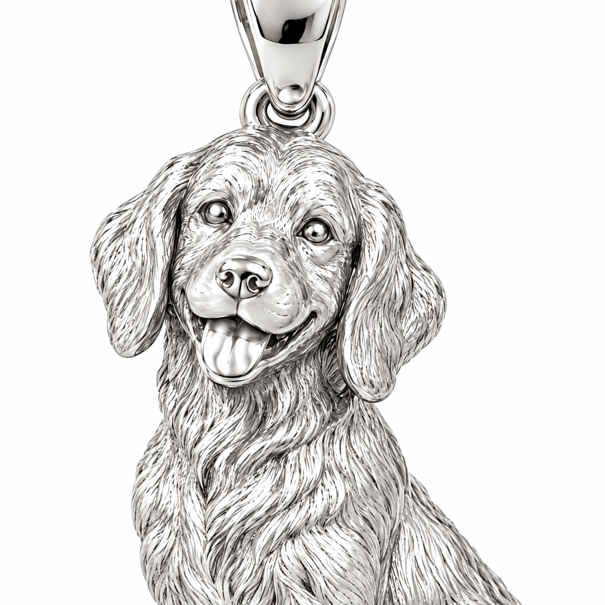 Sitting dog Silver Mini — close-up detail; AI-generated design visualization