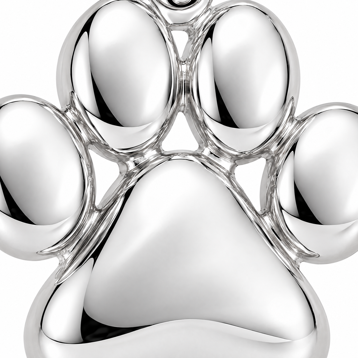 Paw print Silver Mini — close-up detail; AI-generated design visualization
