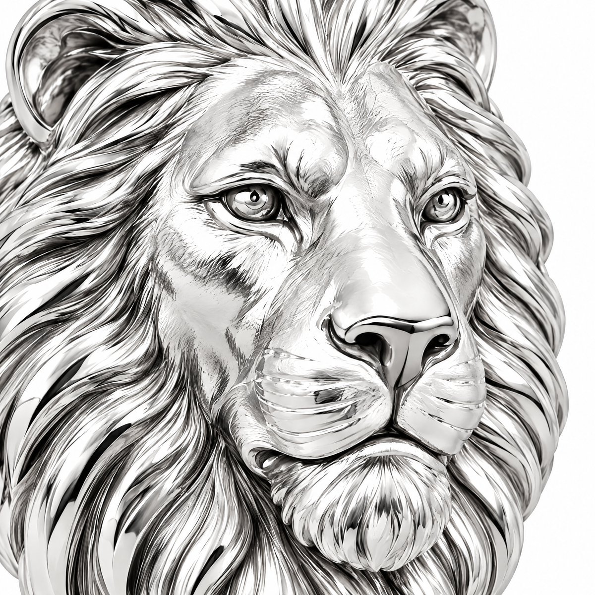 Lion head Silver Mini — close-up detail; AI-generated design visualization
