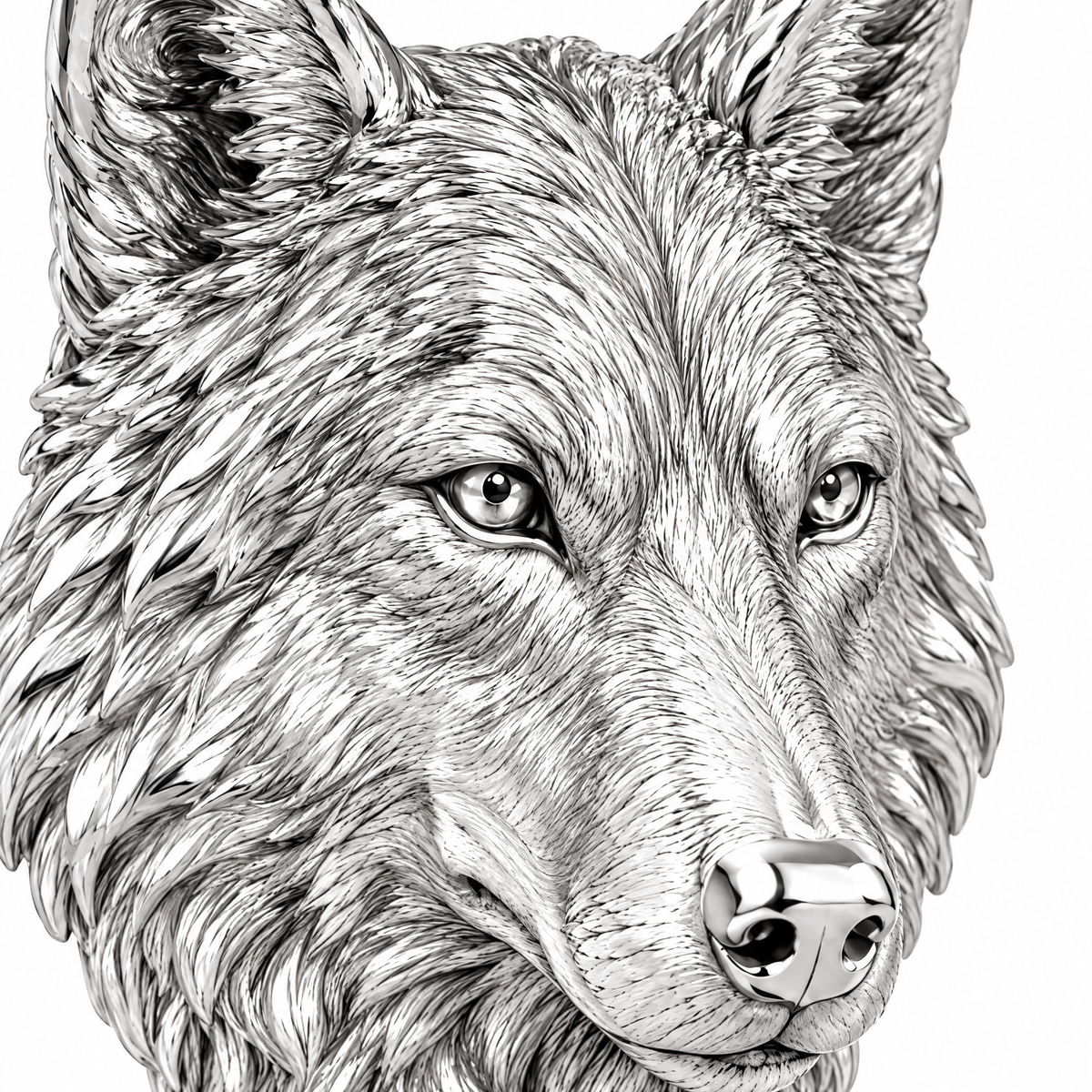 Wolf head Silver Mini — close-up detail; AI-generated design visualization