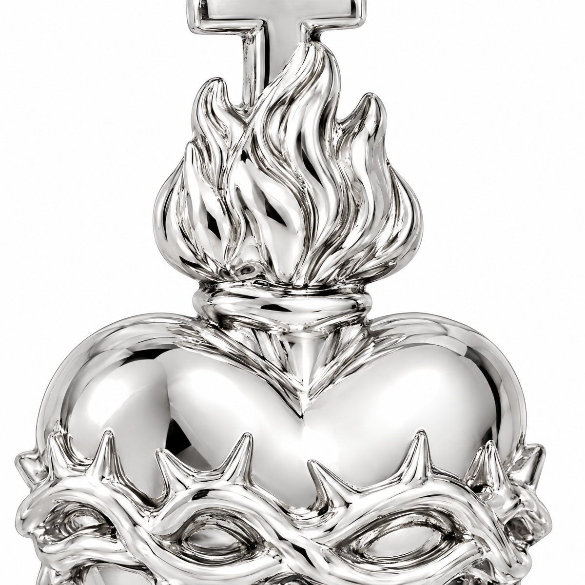 Sacred Heart Silver Mini — close-up detail; AI-generated design visualization