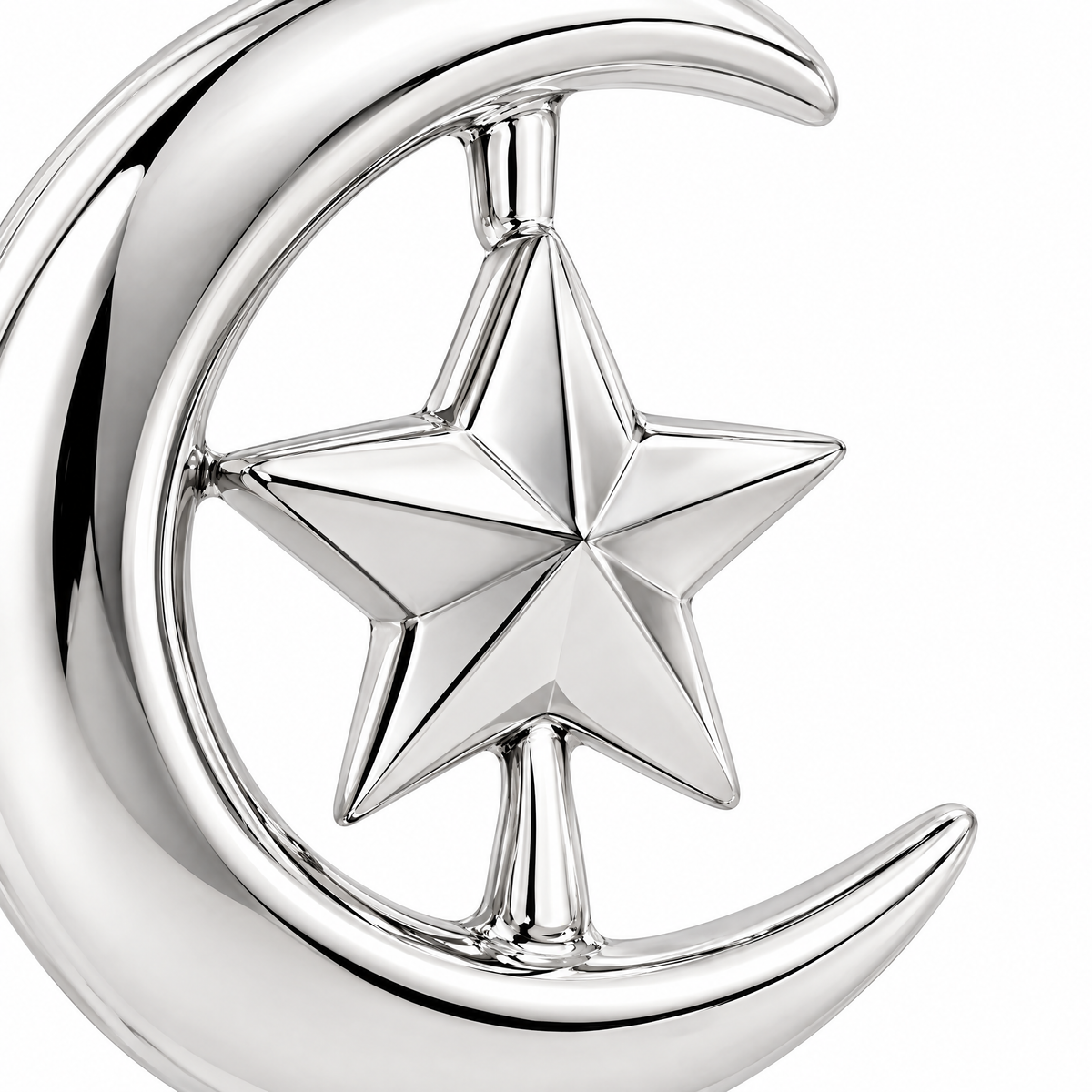 Crescent and star Silver Mini — close-up detail; AI-generated design visualization