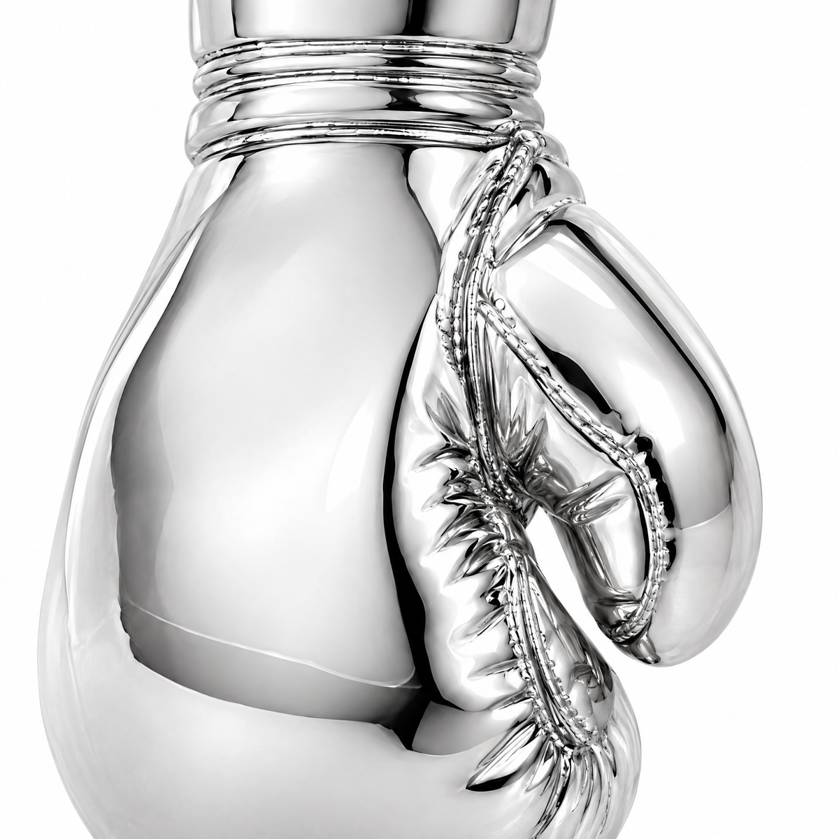 Boxing glove Silver Mini — close-up detail; AI-generated design visualization