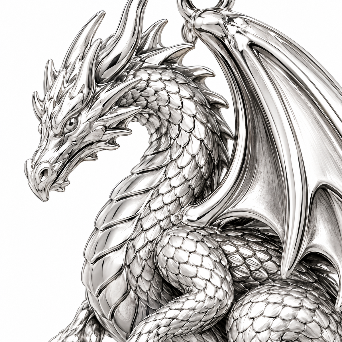 Dragon Silver Mini — close-up detail; AI-generated design visualization