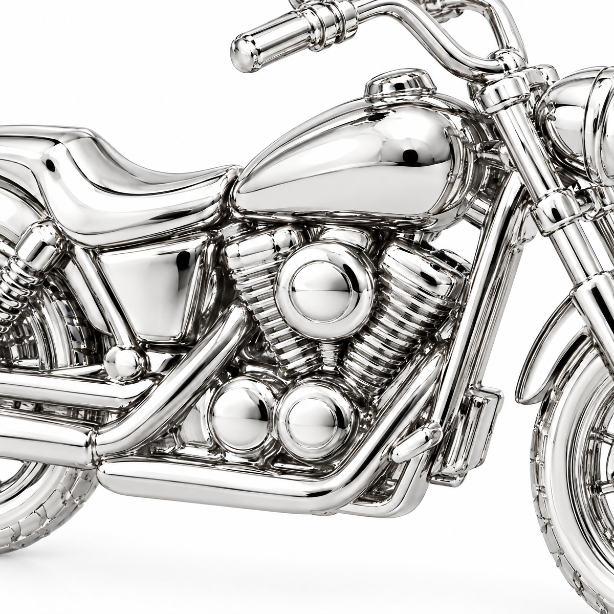 Motorcycle Silver Mini — close-up detail; AI-generated design visualization