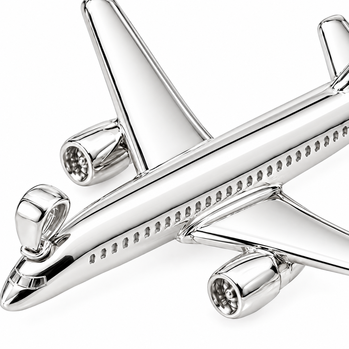 Airplane Silver Mini — close-up detail; AI-generated design visualization