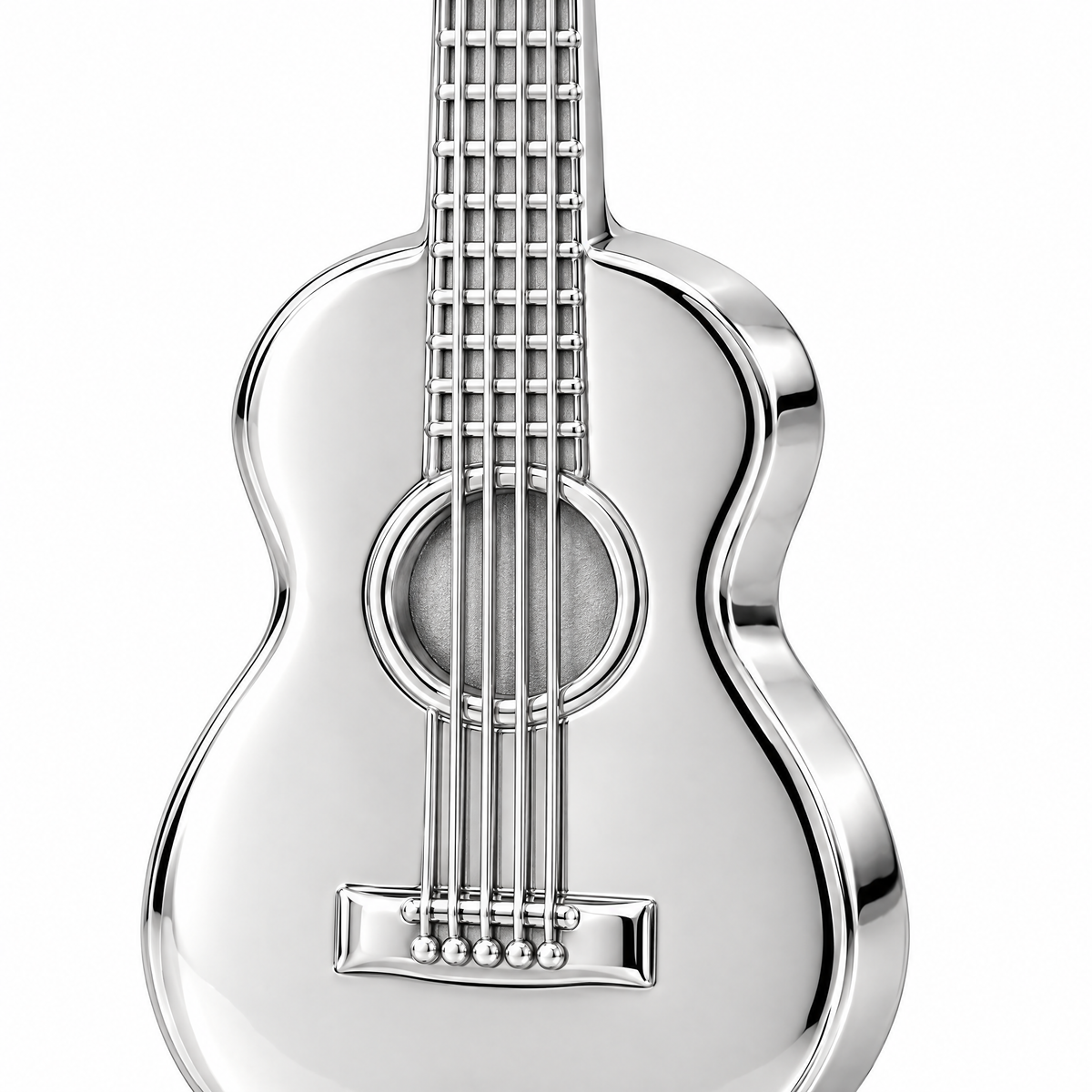 Acoustic guitar Silver Mini — close-up detail; AI-generated design visualization