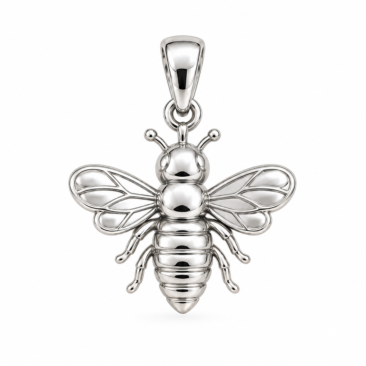 Bee silver counterpart — full white-metal design reference; AI-generated rendering