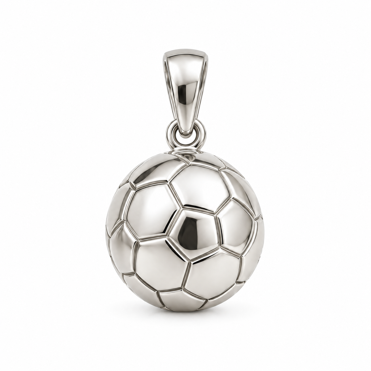 Soccer ball silver counterpart — full white-metal design reference; AI-generated rendering
