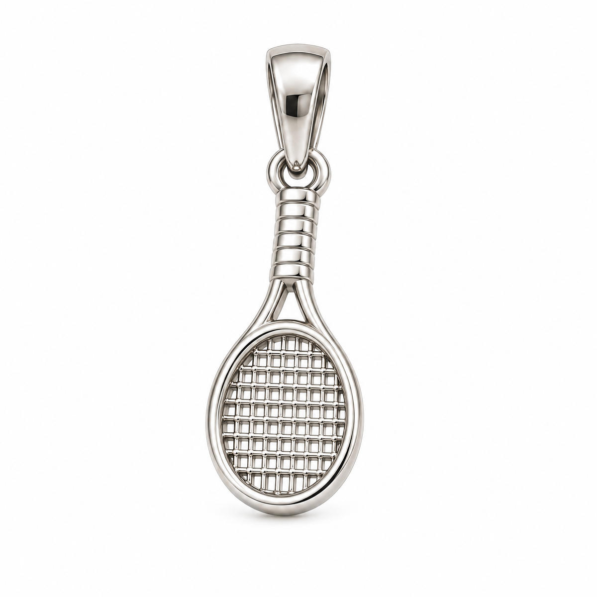 Tennis racket silver counterpart — full white-metal design reference; AI-generated rendering