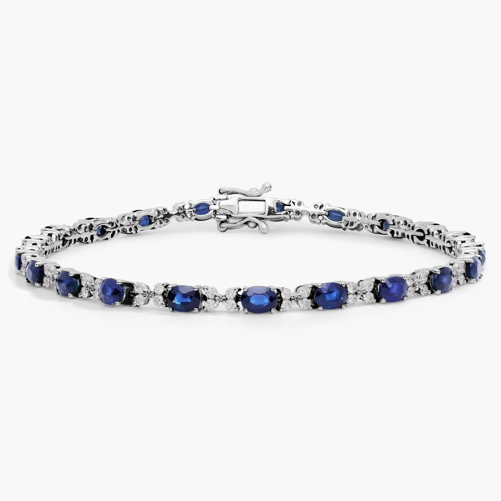 Sapphire and Diamond Bracelet in 14k White Gold (4x3mm)