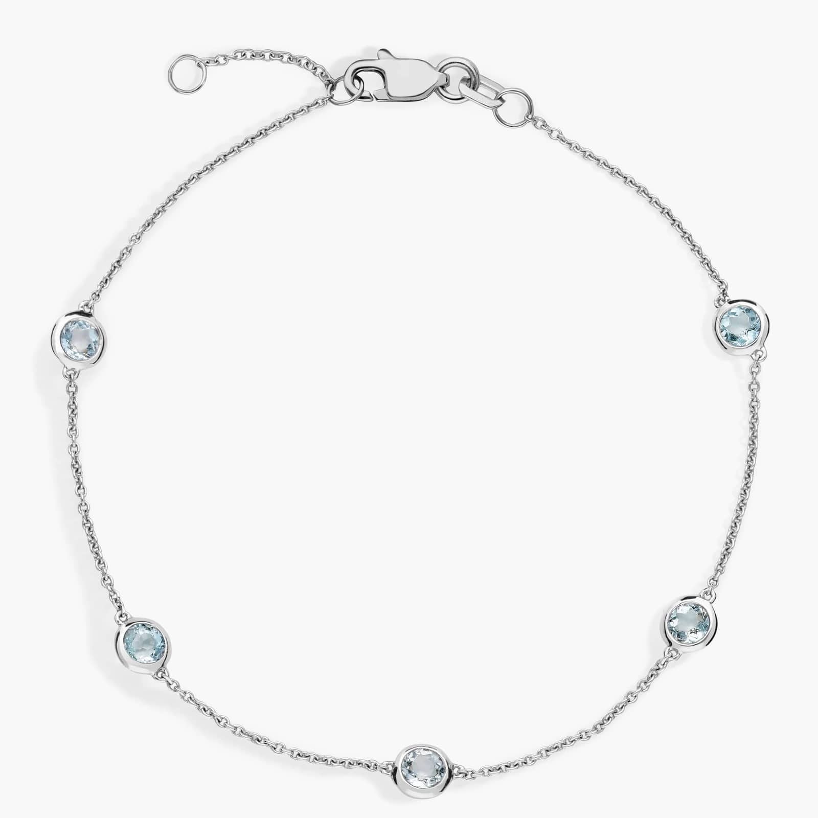 Aquamarine Stationed Bezel-Set Bracelet in 14k White Gold