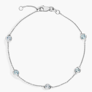 Aquamarine Stationed Bezel-Set Bracelet in 14k White Gold