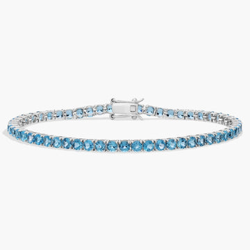 Blue Topaz Birthstone Tennis Bracelet in 14K White Gold