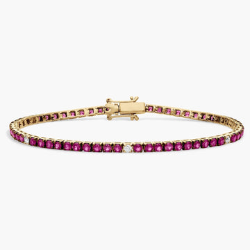 Diamond and Ruby Tennis Bracelet in 14K Yellow Gold