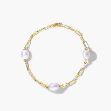 Freshwater Cultured Pearl Station Paperclip Bracelet In 14K Yellow Gold