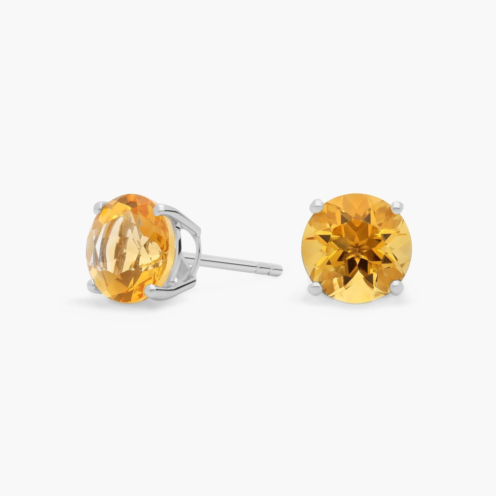 Citrine Stud Earrings in 14k White Gold (7mm)
