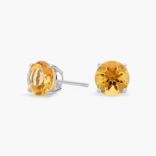 Citrine Stud Earrings in 14k White Gold (7mm)