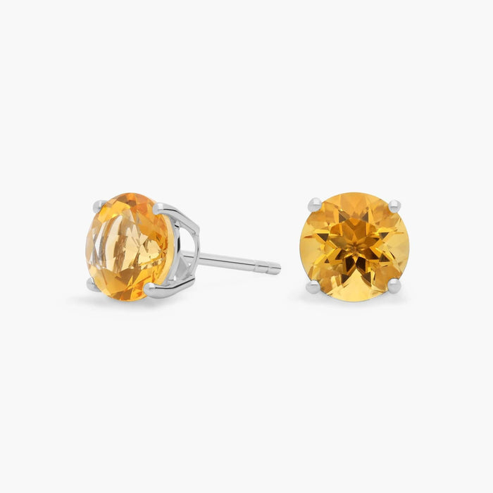 Citrine Stud Earrings in 14k White Gold (7mm)