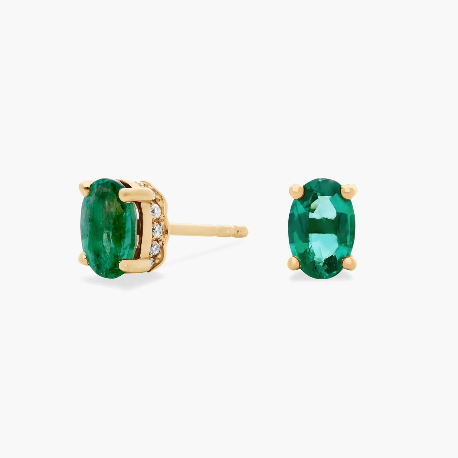 Oval Emerald and Diamond Earrings in 14k Yellow Gold (6x4mm)