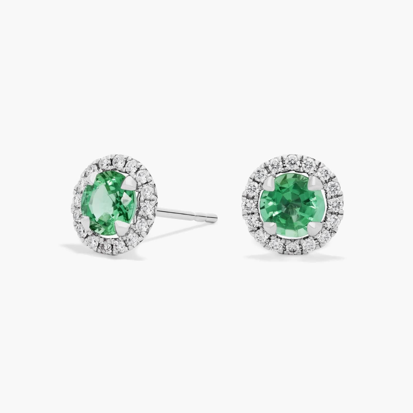 Mini Emerald Earrings with Diamond Blossom Halo in 14k Yellow Gold (3.5mm)