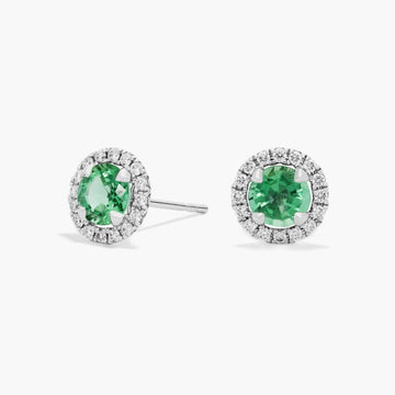 Mini Emerald Earrings with Diamond Blossom Halo in 14k Yellow Gold (3.5mm)
