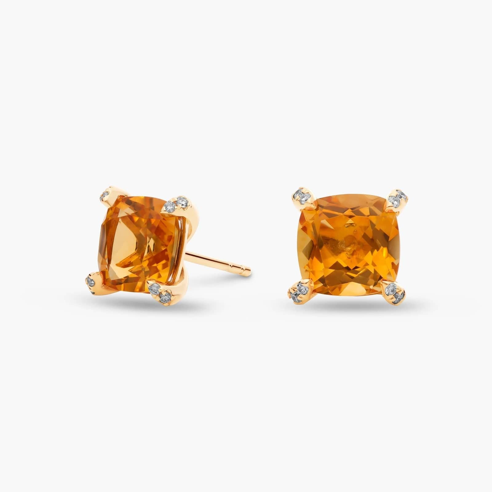 Cushion Cut Citrine and Diamond Accent Earrings in 14k Yellow Gold (7mm)