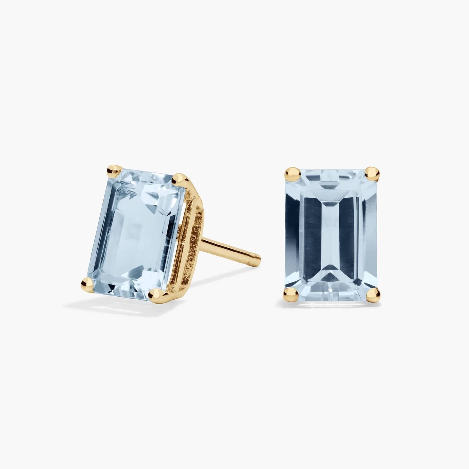 Emerald Cut Birthstone Aquamarine Stud Earrings