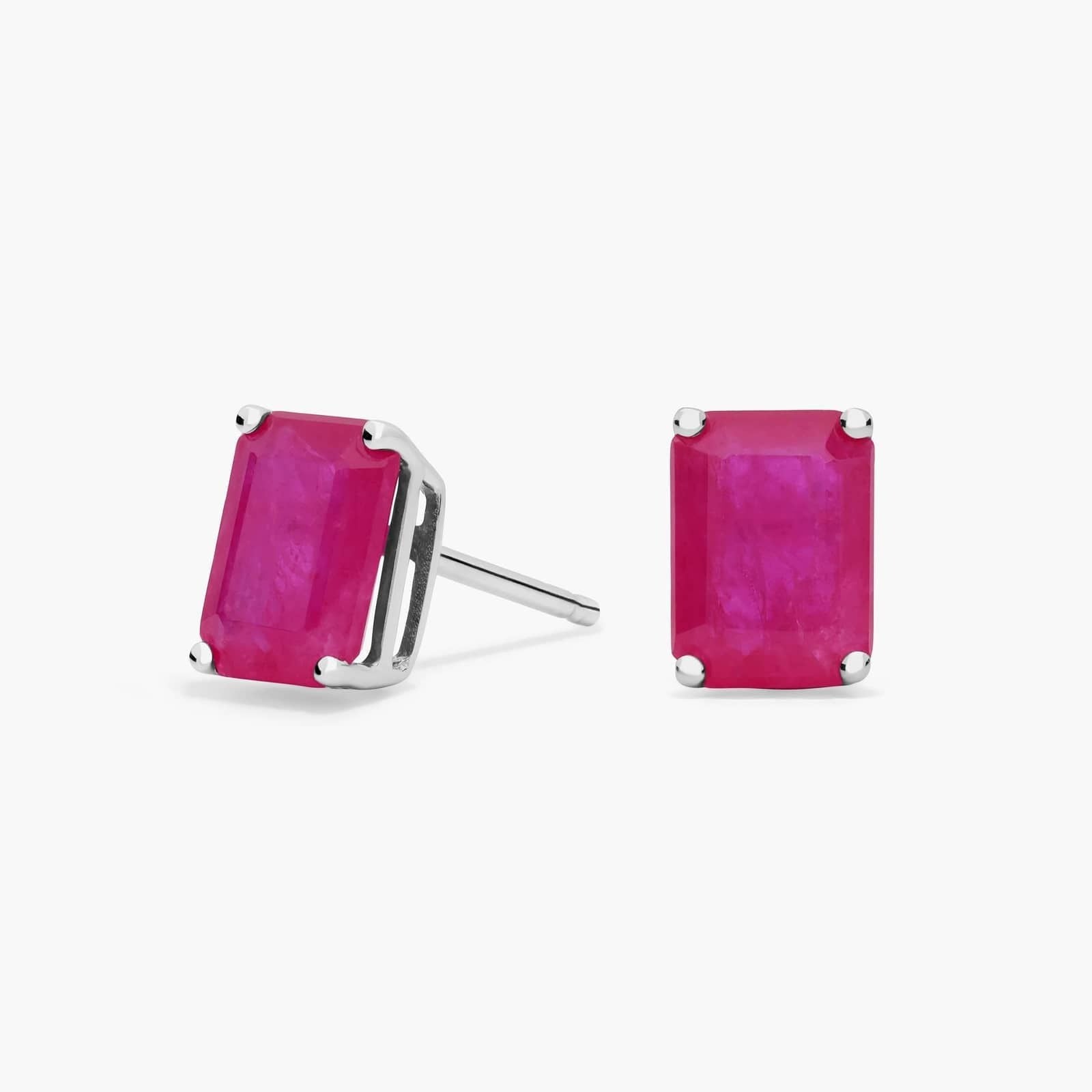 Emerald Cut Birthstone Ruby Stud Earrings in 14K Yellow Gold (7x5mm)