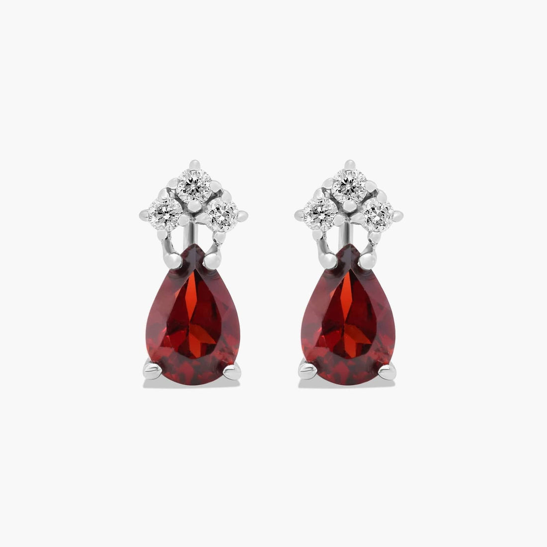 Pear Shape Garnet And Tri-Diamond Stud Earrings