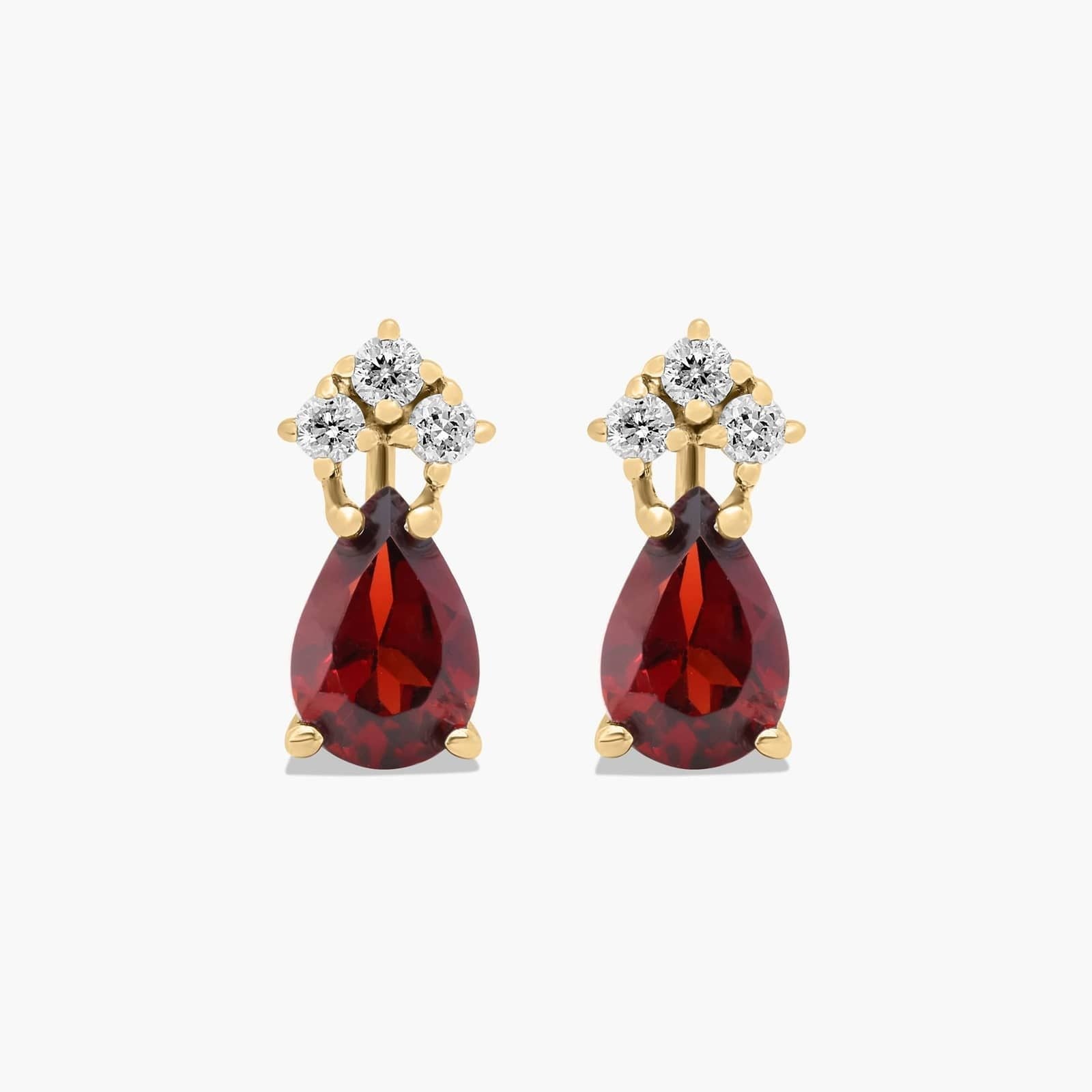 Pear Shape Garnet And Tri-Diamond Stud Earrings