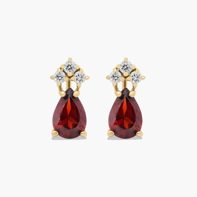 Pear Shape Garnet And Tri-Diamond Stud Earrings