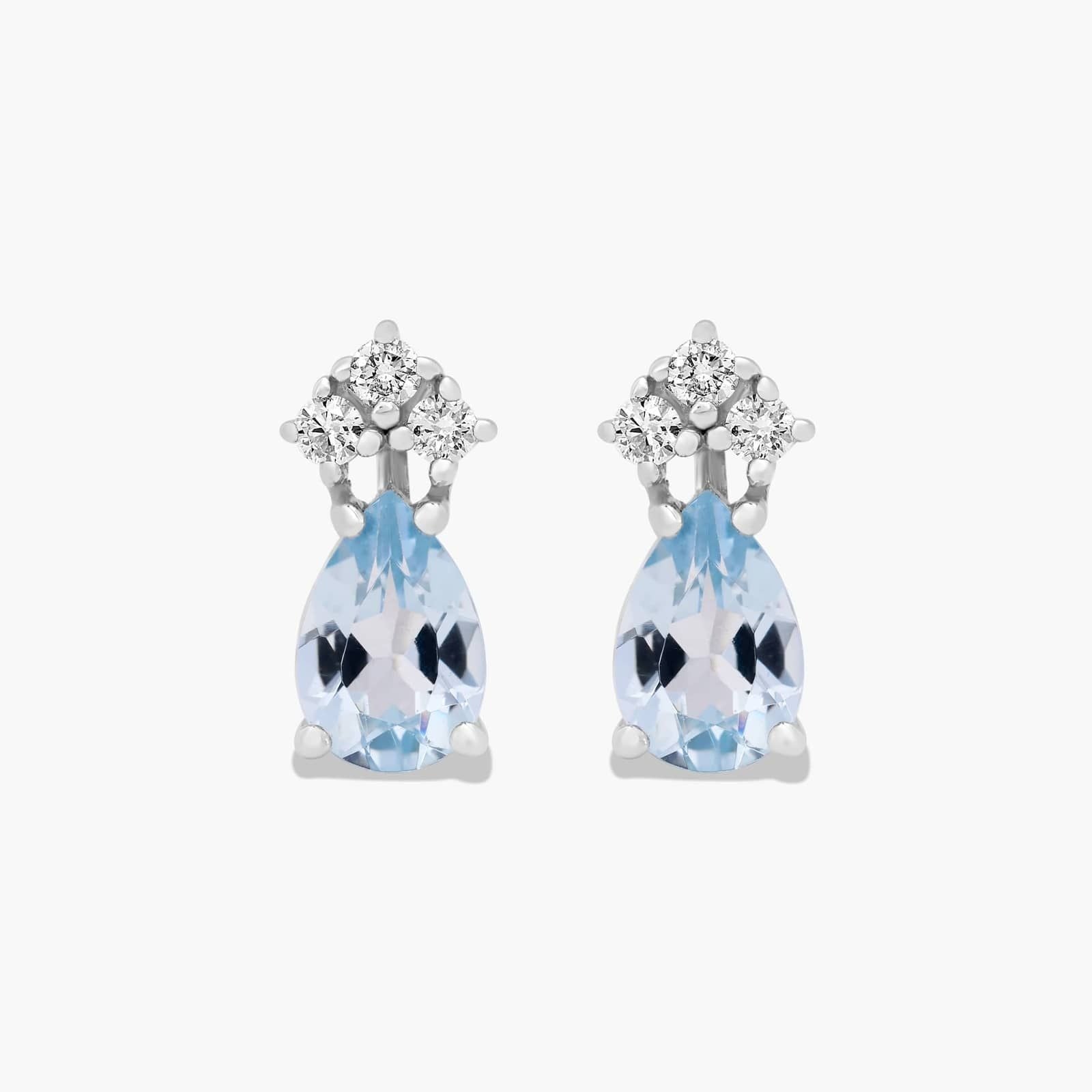 Pear Shape Aquamarine And Tri-Diamond Stud Earrings