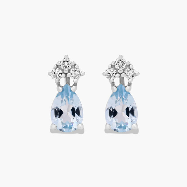Pear Shape Aquamarine And Tri-Diamond Stud Earrings
