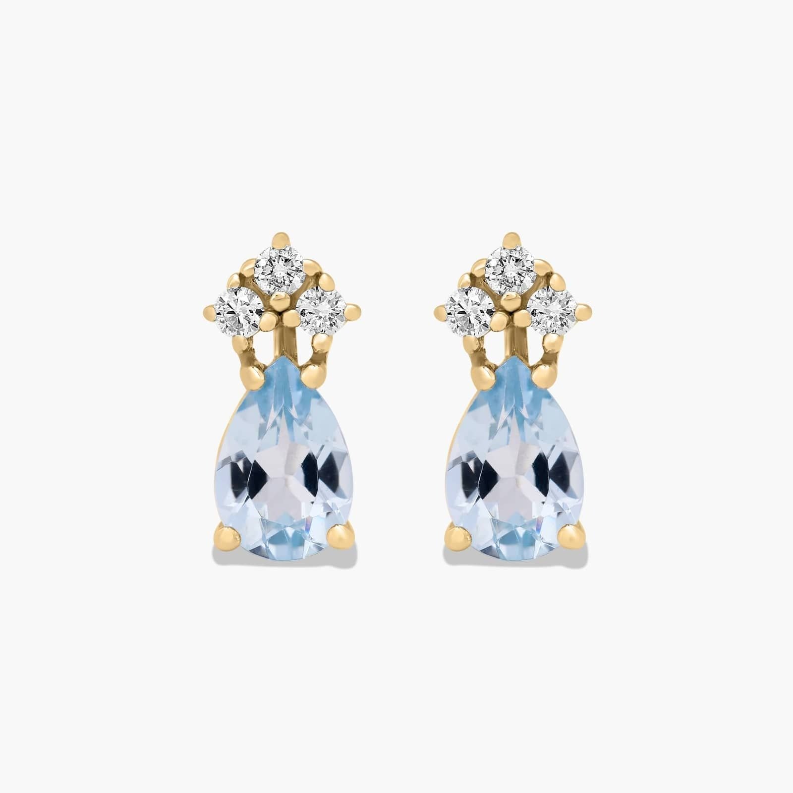 Pear Shape Aquamarine And Tri-Diamond Stud Earrings