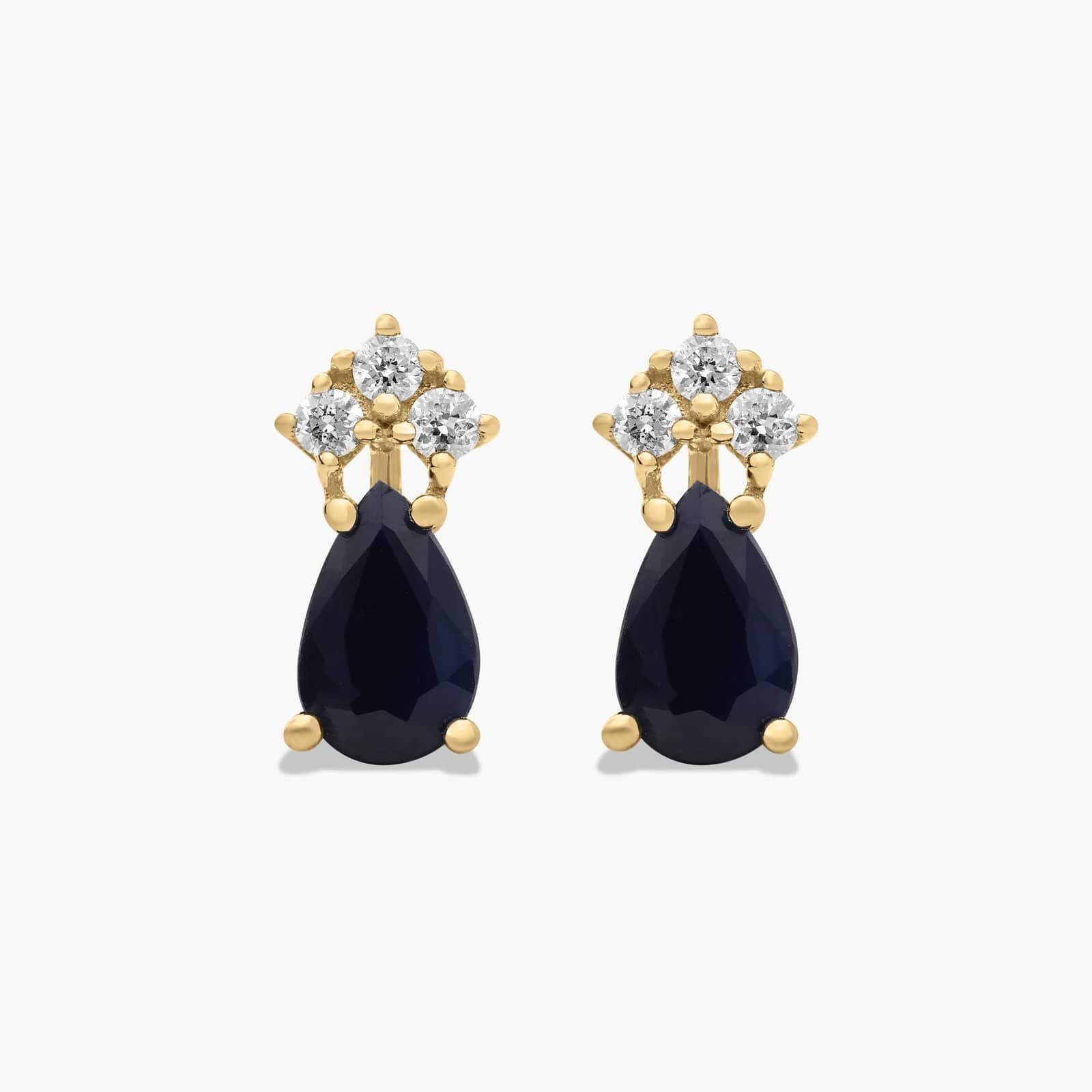 Pear Shape Sapphire And Tri-Diamond Stud Earrings