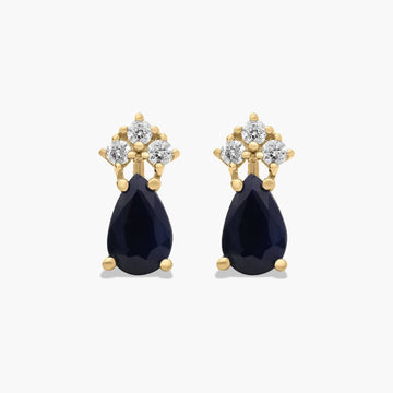 Pear Shape Sapphire And Tri-Diamond Stud Earrings