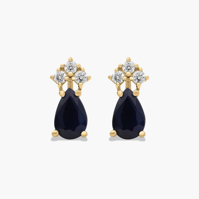 Pear Shape Sapphire And Tri-Diamond Stud Earrings