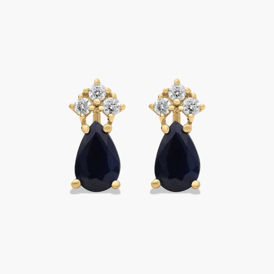 Pear Shape Sapphire And Tri-Diamond Stud Earrings