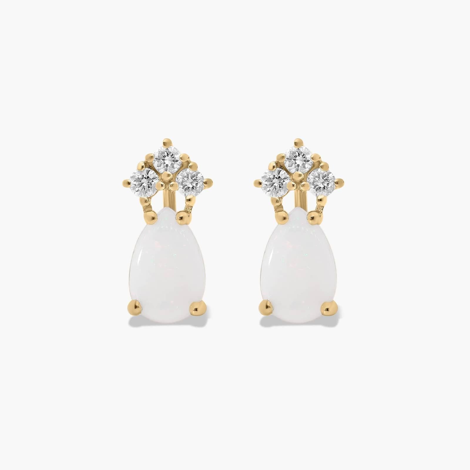 Pear Shape Opal And Tri-Diamond Stud Earrings In 14K Yellow Gold